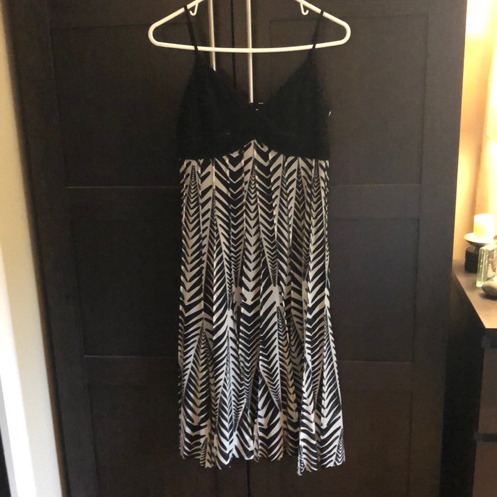 ECI beaded crochet top black and white dress size 8